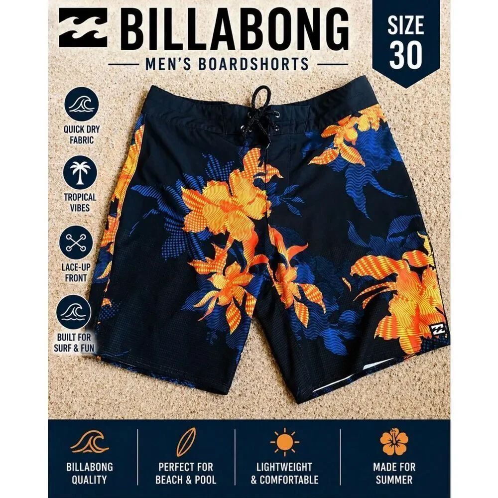 Billabong Men’s Boardshorts Size 30 Tropical Floral Surf Swim
